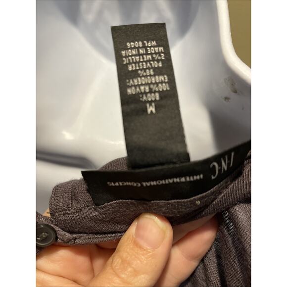 INC International Concepts Boho Embroidered Cold Shoulder Blouse Sz M grey NWT - Picture 10 of 10